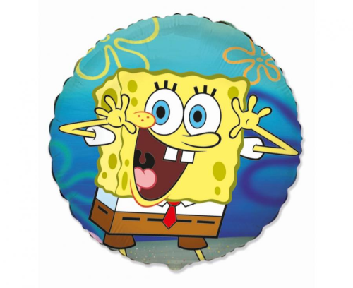 Balon foliowy okrągły SpongeBob Kanciastoporty Flexmetal 18 cali (46 cm), motyw kreskówkowy, dekoracja urodzinowa, na hel i powietrze.