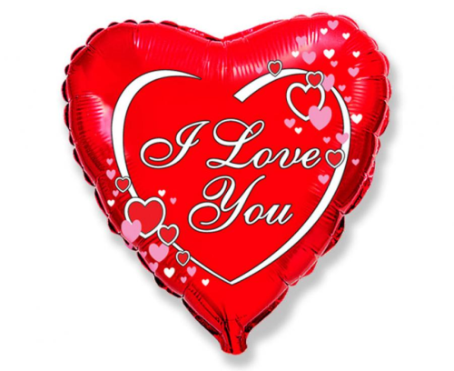 Balon foliowy Serce Czerwone z napisem I Love You 18 cali (48 cm), na Walentynki, na hel i powietrze.
