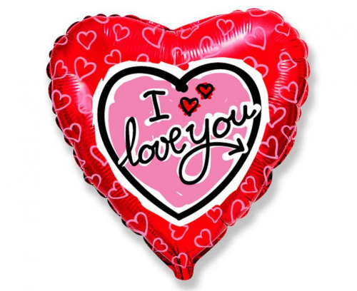 Balon foliowy Serce Czerwono-Różowe I Love You 18 cali (46 cm), podwójne serce, na Walentynki, na hel i powietrze.