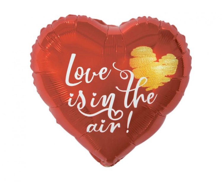 Balon foliowy okrągły Love is in the Air Godan 18 cali (46 cm), romantyczny, na Walentynki i Ślub, na hel i powietrze.