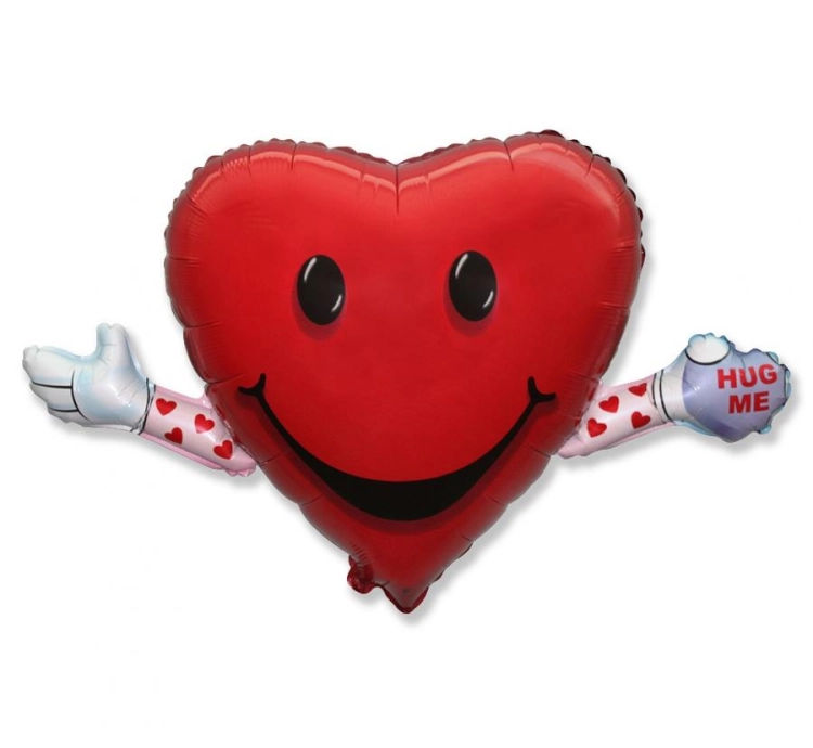 Duży balon foliowy Serce z Ramionami LOVE &amp; HUG Flexmetal 103 cm, czerwony, na Walentynki, na hel i powietrze.