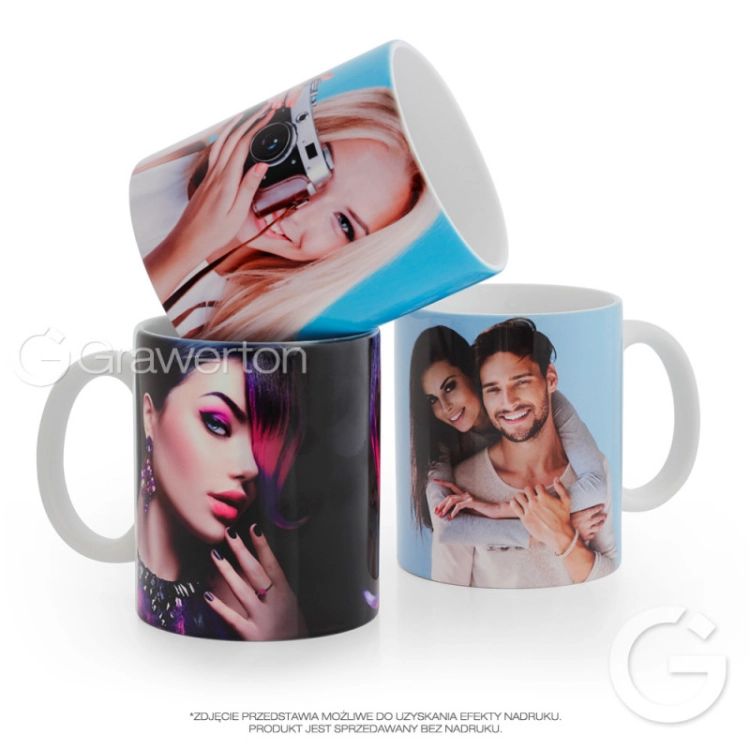 Biały kubek ceramiczny personalizowany, z własną grafiką lub zdjęciem, idealny na prezent i nadruk logo.