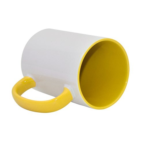 Biały kubek do sublimacji z żółtym wnętrzem 330 ml, na personalizowany nadruk, ekspresowa realizacja 24h.