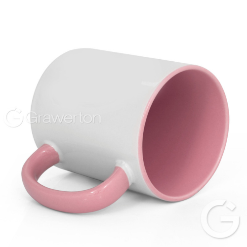 Biały kubek do sublimacji z różowym wnętrzem 330 ml, na personalizowany nadruk, ekspresowa realizacja 24h.