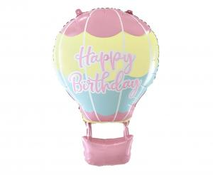 Balon foliowy kształtny Balon z Koszem Happy Birthday Godan 60 cm, pastelowy, na urodziny i Roczek, na hel i powietrze.