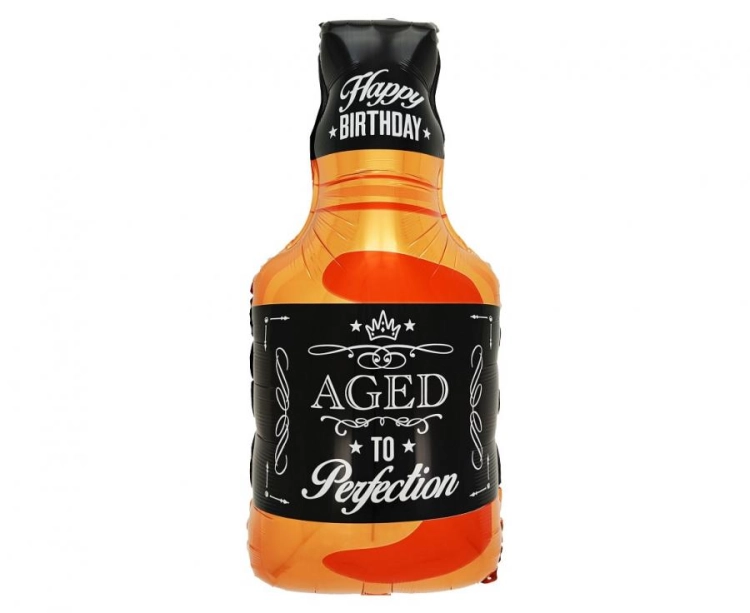 Duży balon foliowy Butelka Whisky Godan 65 cm, Aged to Perfection, na 40. urodziny męskie, tylko na hel.