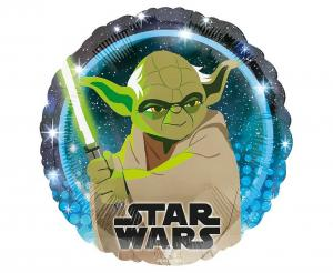 Balon foliowy okrągły Star Wars Yoda Anagram 18 cali (46 cm), motyw kosmiczny, licencjonowany, balon z helem lub powietrzem.