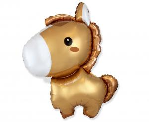 Duży balon foliowy Konik Kucyk Flexmetal 87 cm, brązowo-złoty, dekoracja urodziny Farma i Western, tylko na hel.
