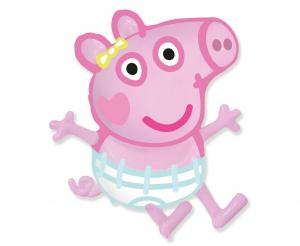 Duży balon foliowy Świnka Peppa Baby w pieluszce 84 cm, dekoracja na roczek dla dziewczynki, Flexmetal.