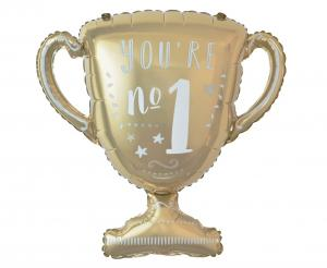 Balon foliowy Puchar Złoty z napisem You're No 1, szampańskie złoto 55 cm, trofeum na urodziny i zawody Godan.