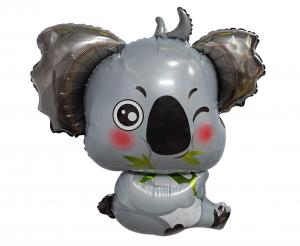 Balon foliowy Miś Koala z bambusem 66 cm, szary zwierzak na urodziny Safari, Godan.