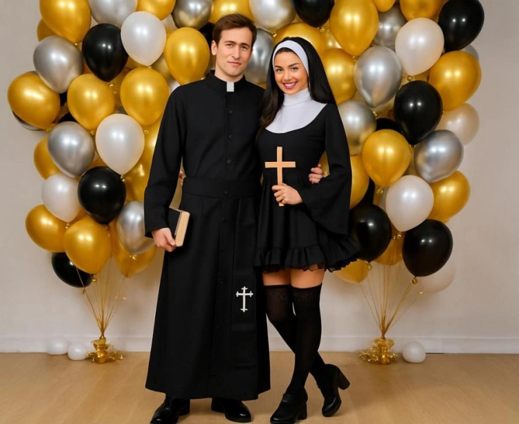 Strój księdza dla dorosłych sutanna i pas rozmiar 52 - kostium karnawałowy ksiądz, przebranie Halloween, impreza tematyczna Tychy Katowice Pszczyna Lędziny Mysłowice Bieruń Kobiór - Zabawne Wydry