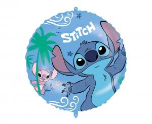 Balon foliowy okrągły Stitch &amp; Angel Disney Procos (46 cm). Nadruk Stitch i Angel, motyw hawajski. Balon na hel lub powietrze, sprzedaż luzem.