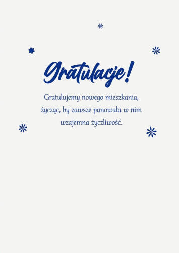 Karnet okolicznościowy Gratulacje Nowe Mieszkanie, Parapetówka, motyw kwitnący dom akwarela, z nadrukiem tekstu.