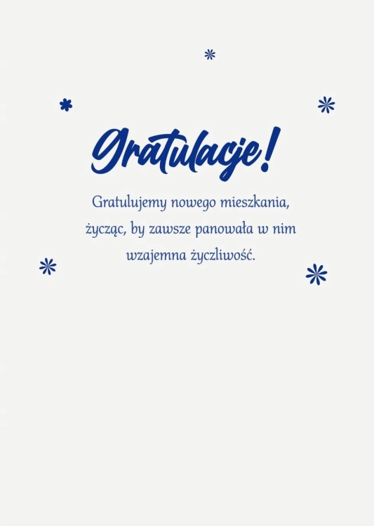 Karnet okolicznościowy Gratulacje Nowe Mieszkanie, Parapetówka, motyw kwitnący dom akwarela, z nadrukiem tekstu.