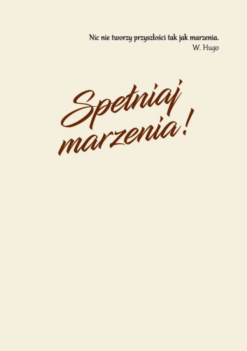 Kartka urodzinowa Spełniaj Marzenia, motyw huśtawka i panorama miasta, cytat W. Hugo w środku, pół-personalizowana.