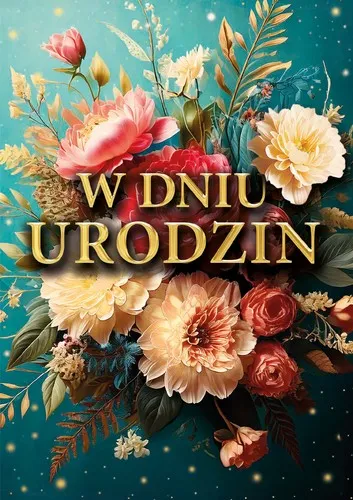 Karnet urodzinowy format B6, efekt 3D, zmienna ruchoma grafika soczewkowa (tort, prezenty), złocenia, gotowe życzenia w środku.