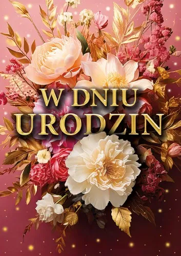 Karnet urodzinowy format B6, efekt 3D, zmienna ruchoma grafika soczewkowa (tort, prezenty), złocenia, gotowe życzenia w środku.