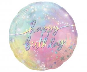 Balon foliowy okrągły Luminous Birthday Anagram 46 cm, z efektem świecących lampionów, urodzinowy, balon z helem.