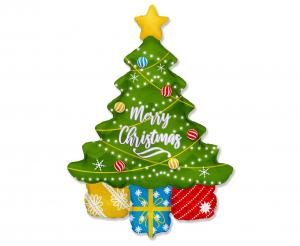 Duży balon foliowy Choinka Merry Christmas Flexmetal 108 cm, ozdoby świąteczne, dekoracja Boże Narodzenie, tylko na hel.
