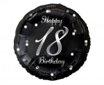 Balon Foliowy "Happy 18 Birthday" Czarno-Srebrny 45 cm