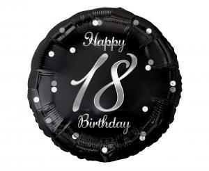 Balon Foliowy "Happy 18 Birthday" Czarno-Srebrny 45 cm