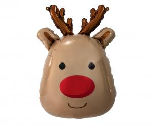 Balon foliowy Głowa Renifera Rudolf Godan 61 cm, czerwony nos, dekoracja Mikołajki, tylko na hel.