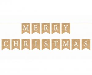Girlanda papierowa Merry Christmas Godan 250 cm, brązowy kolor juta/kraft, rustykalna dekoracja świąteczna.