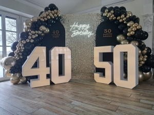 Ścianka balonowa kwadrat/2 łuki tło cekinowe złoto szampańskie, czarno/złota 