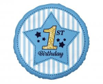 Balon Foliowy  na Roczek Chłopca | Niebieski "1st Birthday"  45 cm (18")