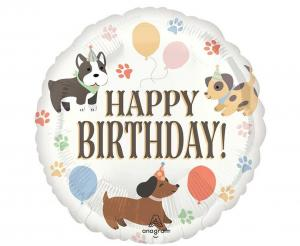 Balon foliowy okrągły Pawsome Party Anagram 17 cali (46 cm), motyw pieski i łapki, na urodziny dziecka, balon z helem.