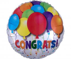 Balon foliowy okrągły Bold Congrats Balloons 18 cali (46 cm), kolorowy napis, balony i konfetti, na gratulacje, balon z helem.
