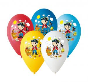 Balon lateksowy z nadrukiem Pirata Gemar 30cm, kolorowe balony na urodziny pirackie, sprzedaż na sztuki.