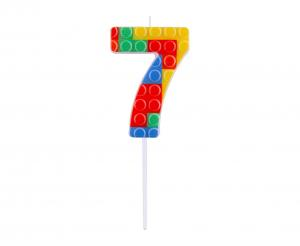 Świeczka cyferka 7, klocki wielokolorowa 