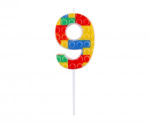 Świeczka cyferka 9, klocki wielokolorowa 