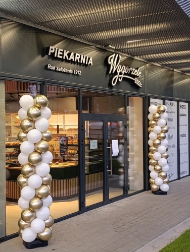 łup balonowy chromowany złoty srebrny, kolumna reklamowa bez kuli, dekoracja wejścia do sklepu Mikołów.