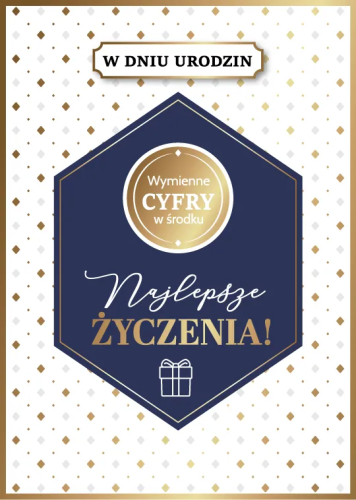 Karnet urodzinowy regulowany z możliwością zmiany wieku, format B6, złocenia i elementy 3D, gotowe życzenia.