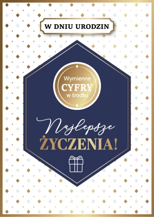 Karnet urodzinowy regulowany z możliwością zmiany wieku, format B6, złocenia i elementy 3D, gotowe życzenia.