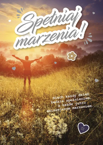 Kartka okolicznościowa Karnet GM z cytatem o marzeniach, inspirująca laurka na nowy etap życia.