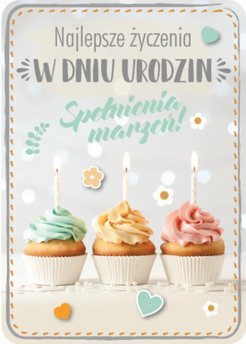 Kartka urodzinowa uniwersalna Karnet GM, gotowe życzenia miłości i szczęścia, elegancka laurka.