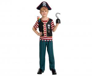 STRÓJ Zestaw dla dzieci Pirat Kapitan ( bluzka, spodnie, kapelusz, papuga), rozm. 110/120 cm