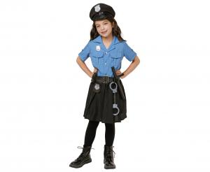 STRÓJ Zestaw dla dzieci Niebieska Policjantka (bluzka, spódnica, pasek, czapka, kajdanki, krótkofalówka, pałka), rozm. 110/120 cm