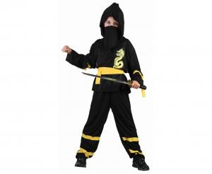 STRÓJ Zestaw dla dzieci Czarny Ninja (bluzka z kapturem, pasek, maska, spodnie), rozm.120/130 cm