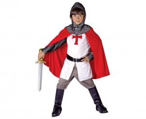 Strój Zestaw dla dzieci Rycerz Krzyżak (bluzka z paskiem, spodnie, peleryna, nakładki na buty, kaptur), rozm.110/120 cm