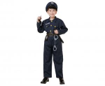 Strój Zestaw dla dzieci Elegancki Policjant (bluzka, spodnie, pasek, czapka, kajdanki, krótkofalówka, pałka), rozm. 120/130 cm