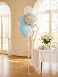 Bukiet 7 balonów, 6 latekowych +1 foliowy balon z helem  na Chrzes Św.