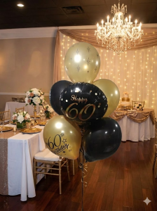 Bukiet 7 balonów, 6 latekowych +1 foliowy balon z helem na 60 urodziny