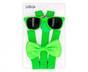 Zielony Zestaw Imprezowy (Szelki, Muszka, Okulary)
