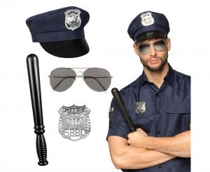 Zestaw Policjanta 4-częściowy (Czapka, Pałka, Odznaka, Okulary)