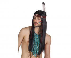 Peruka Indianin Takoda, długie czarne włosy